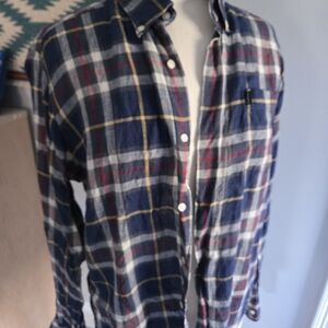 Barbour Men's Blue Red Button Down Plaid Shirt Linen US Size Small UK Medium